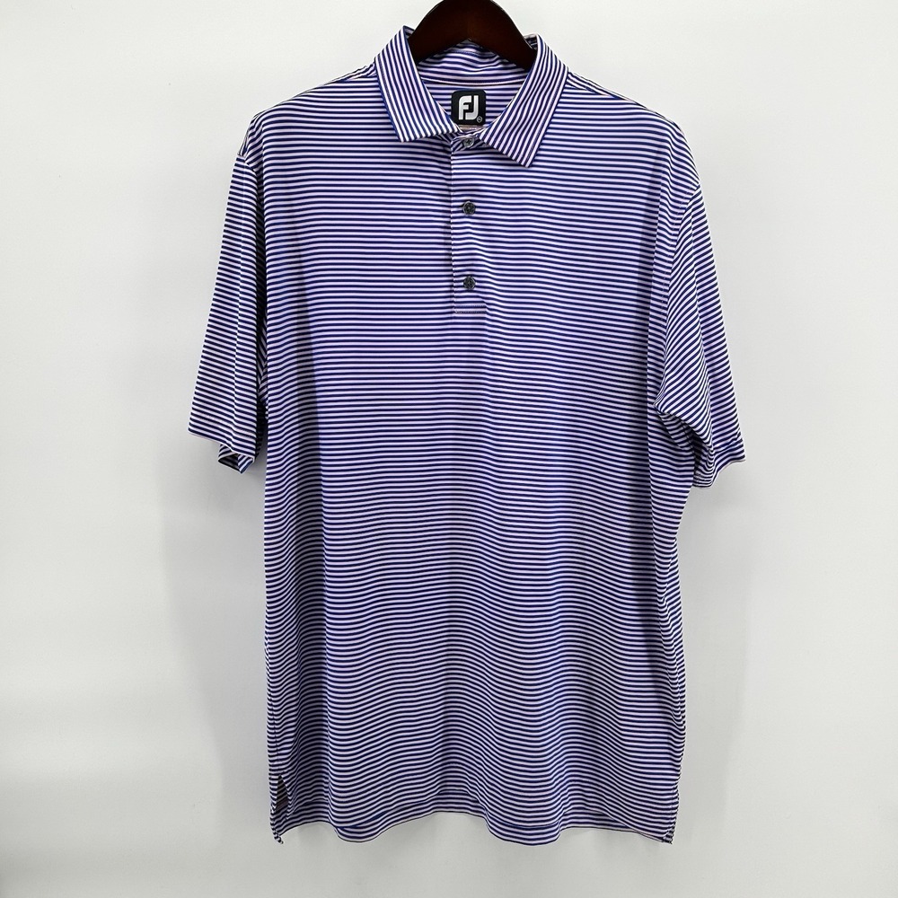 FootJoy Mens 2XL Blue Pink‎ Striped Performance Golf Polo Shirt Coastal Preppy